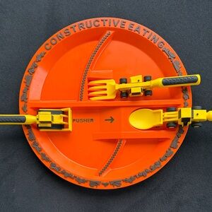 Orange Construction Plate and Utensils Set